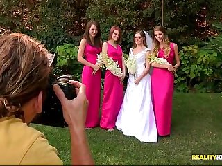 Bride triple teamed by her hot lesbian bridesmaids on her wedding day